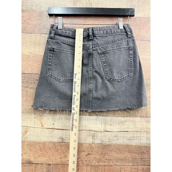 BDG Black Denim Mini Skirt XS Frayed Hem High-Waisted - Picture 4 of 8
